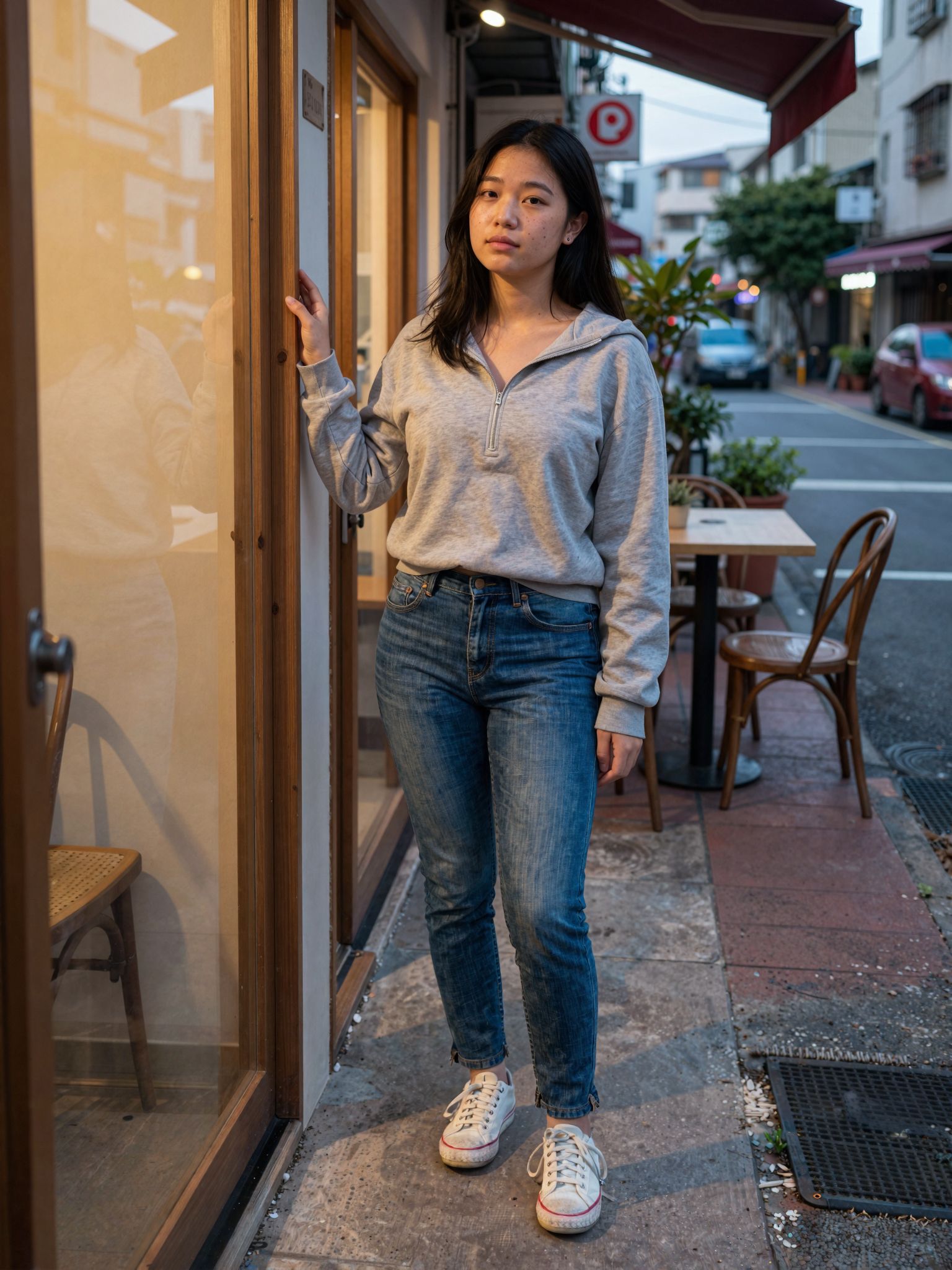 A Taipei Twilight Pause at the Café Doorway