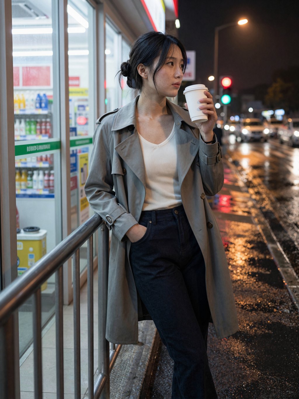 A Quiet Wait Outside the Convenience Store at Dawn