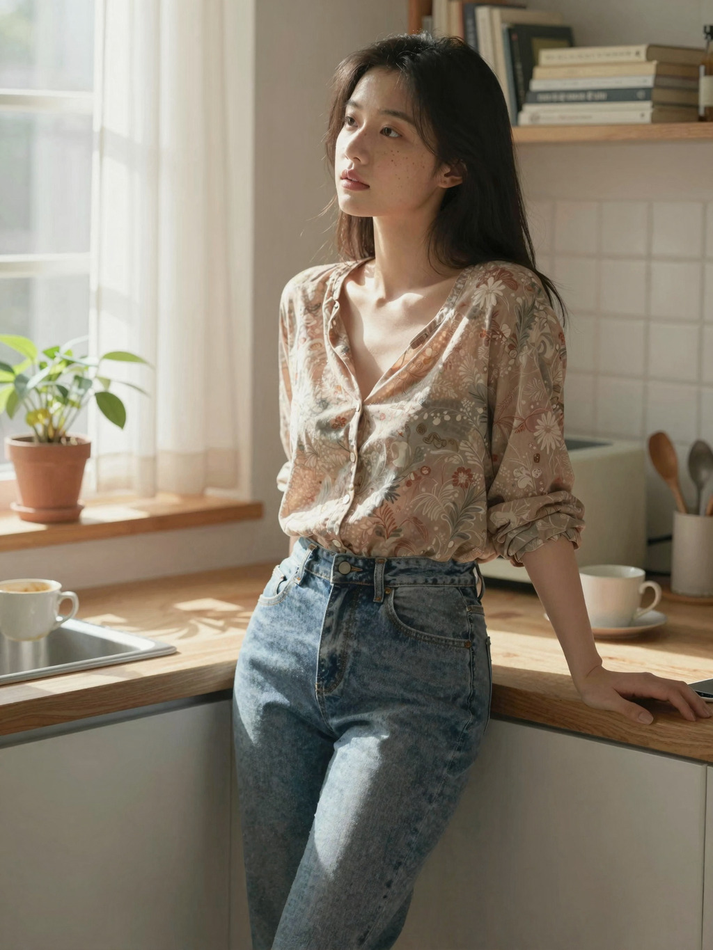 A quiet pause in warm window light