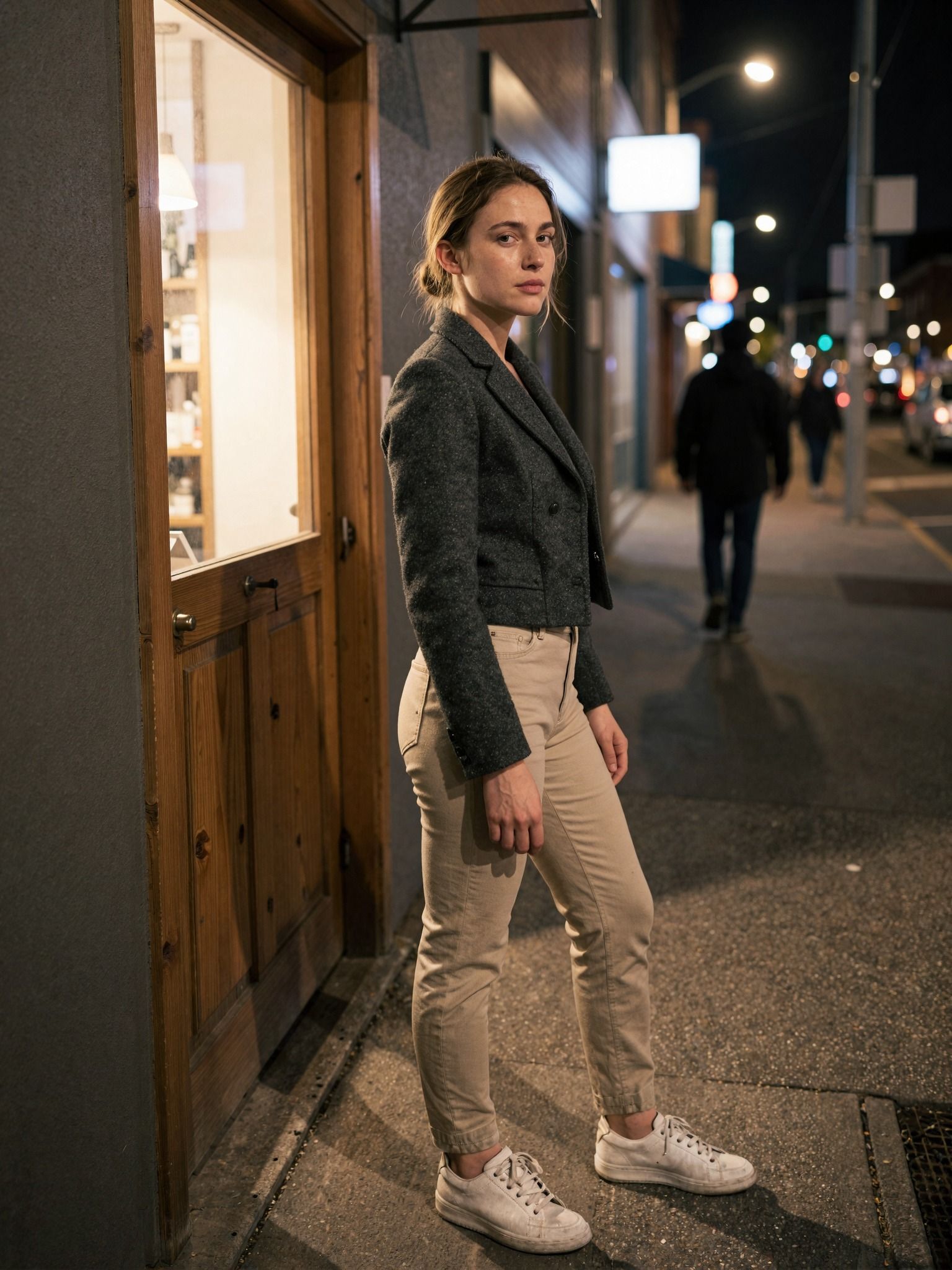 Side Profile Portrait by a Warmly Lit Doorway