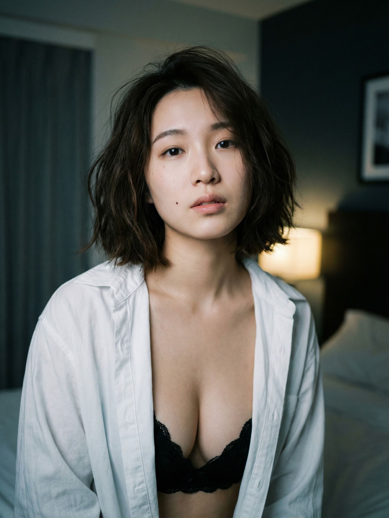 Calm Direct Gaze in an Open White Shirt