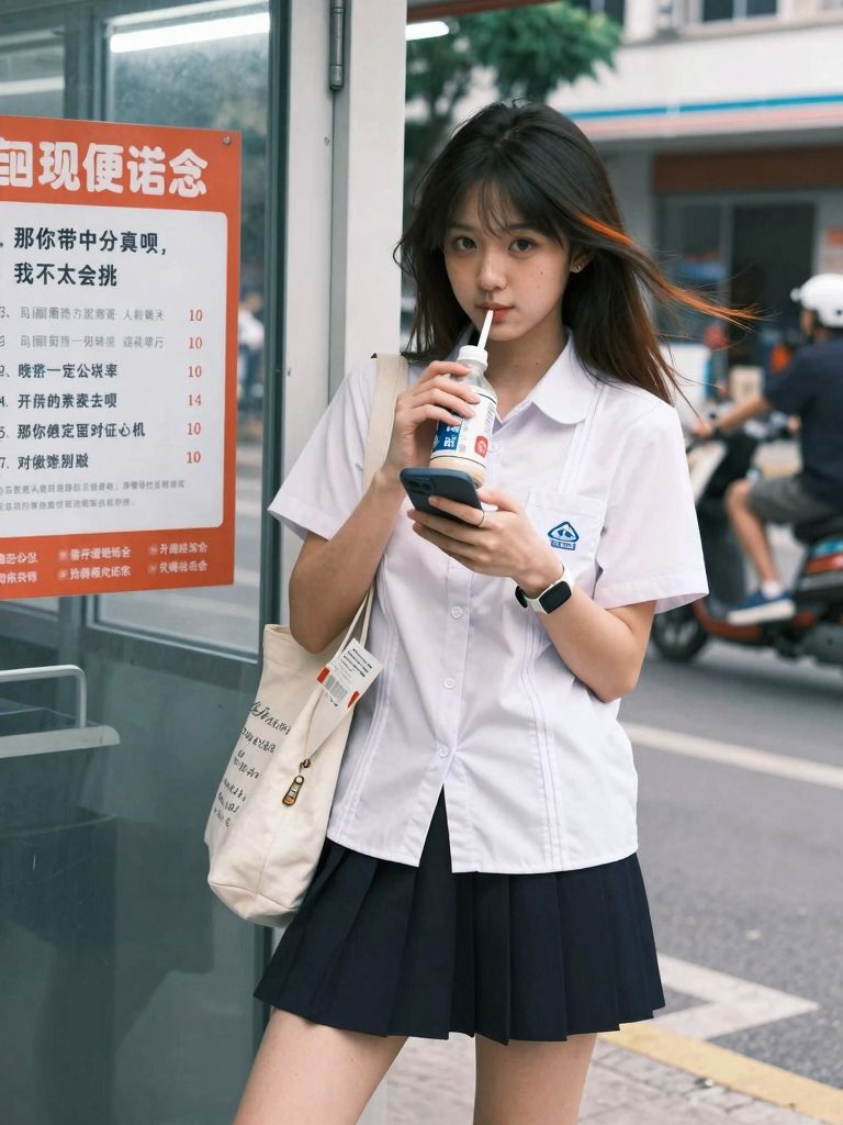A quiet gaze with a sip at the storefront