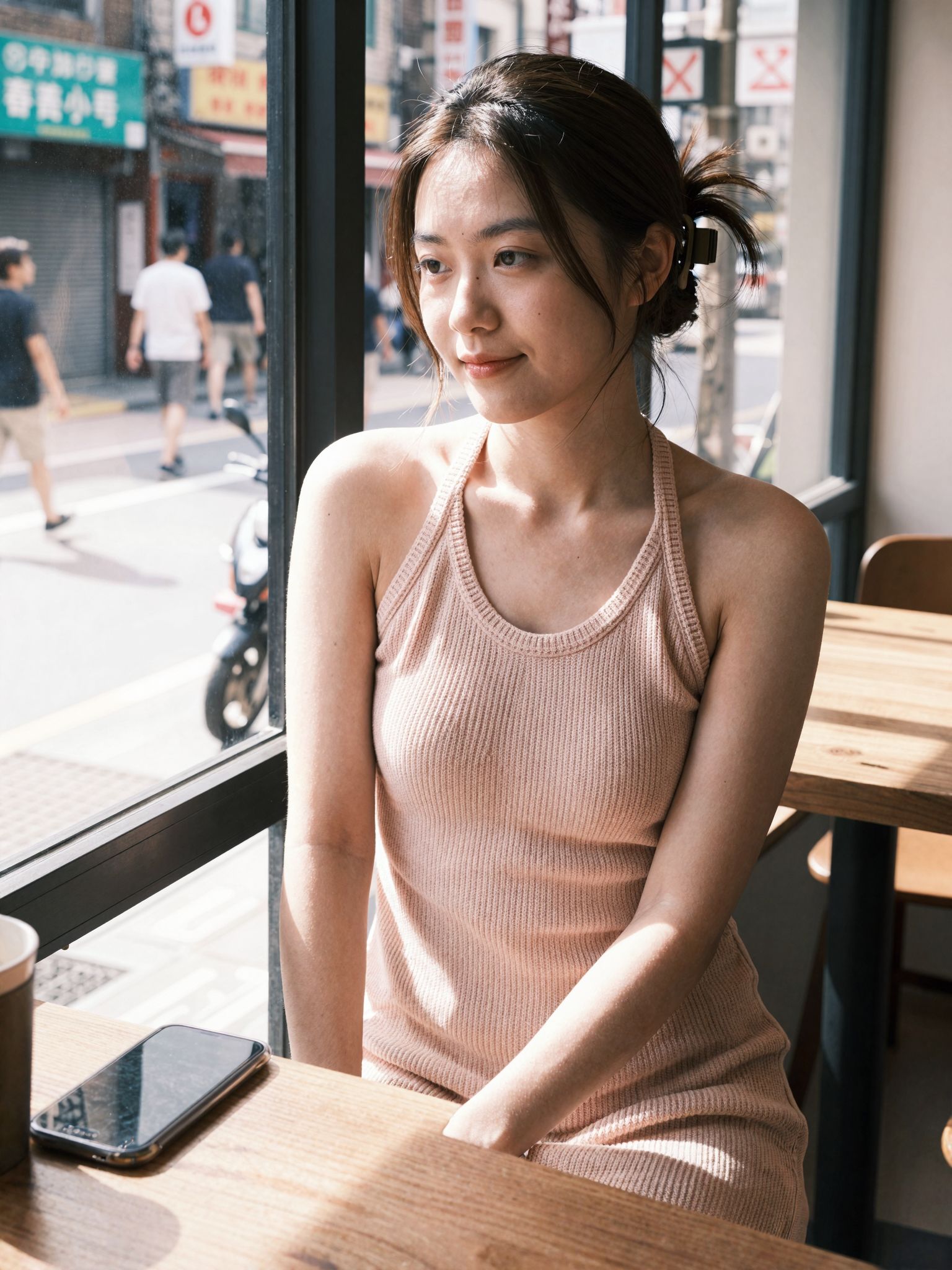 Soft Sunlight and a Quiet Smile by the Window