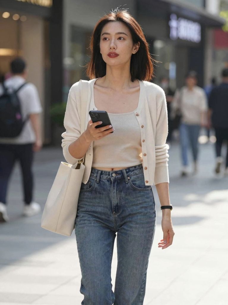 Calm city walk with soft light and steady gaze