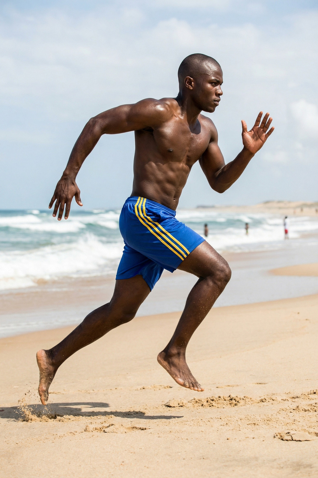 Side-Profile Portrait of a Sprinter Mid-Stride on Sand