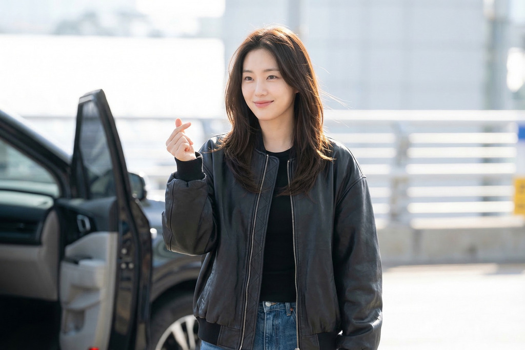 Smiling Woman Making a Finger-Heart in Bright Daylight